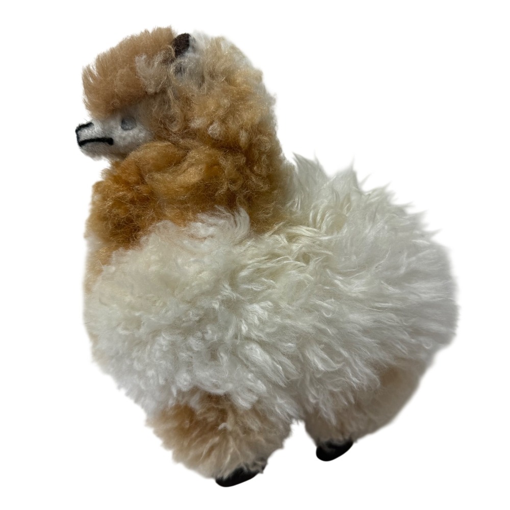 Handmade Genuine Alpaca Fur Plush Llama Figure Cream Tan 9 Inch Peru Folk Art - Picture 2 of 9